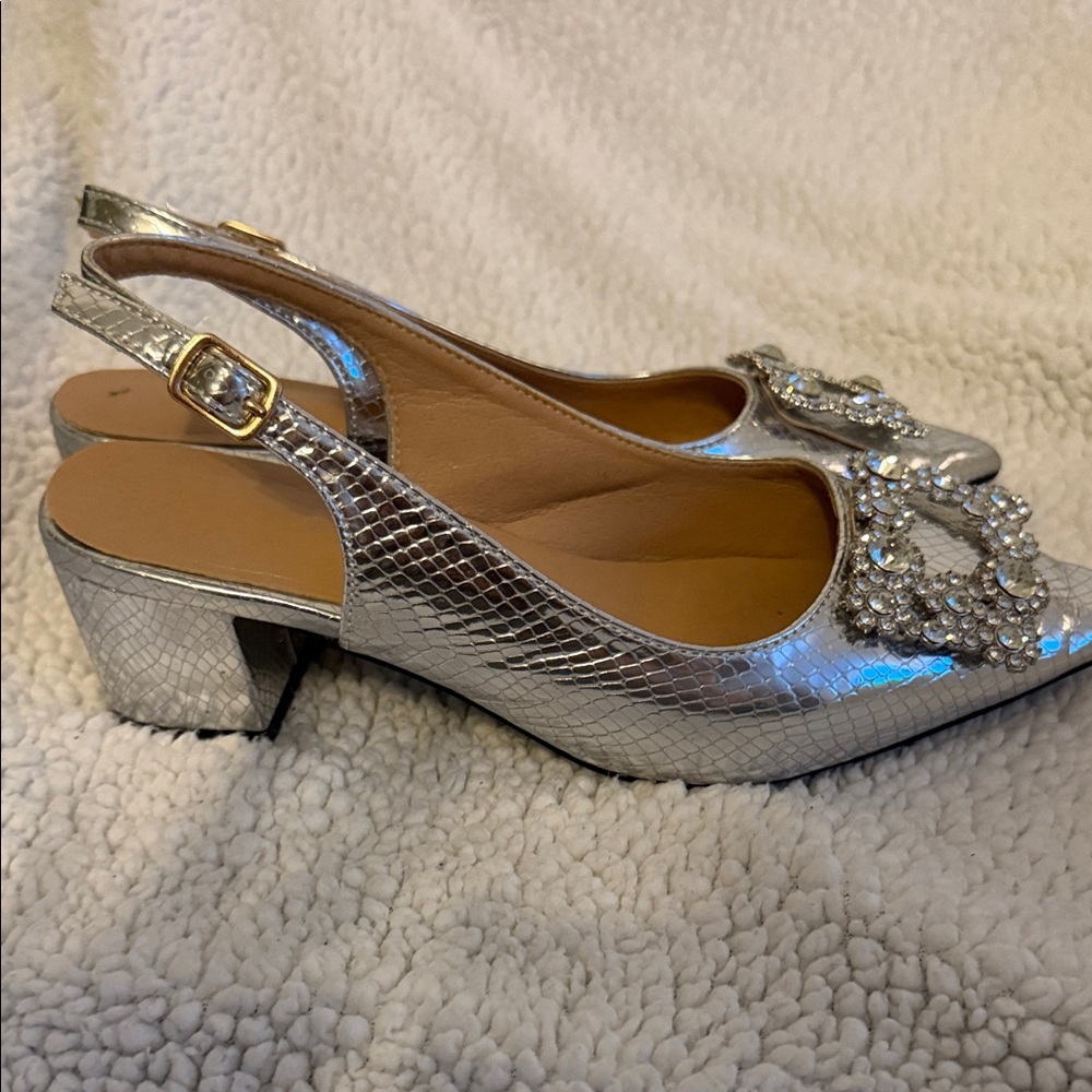 Chic Silver Embellished Slingback Heels - Picture 4 of 6